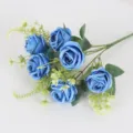 Artificial blue roses 7 heads fake flowers bouquet for home wedding party decoration - Blue