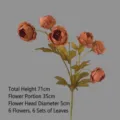 Branche de pivoine artificielle avec 6 têtes orange brûlé, hauteur totale de 71 cm - Marron