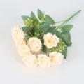 Bouquet di fiori finti di rose a 10 teste artificiali per la decorazione di composizioni floreali - Champagne