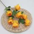 Branche de pivoine jaune artificielle réaliste à 6 têtes pour la décoration de mariage - Orange Printanier