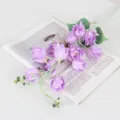Purple artificial flower bouquet for wedding home decor, realistic silk floral arrangement. - Purple