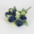 Artificial blue rose bouquet 7 heads fake flowers for home wedding party floral decor - Dark Blue