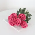 Ramo de rosas artificiales fucsia de siete cabezas para decoración elegante de bodas - Ramo de siete cabezas / Rosa rojo