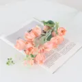 Artificial peach-colored flower branch for home wedding decoration, realistic silk floral arrangement. - Coral Pink