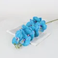 9-Head Blue Artificial Phalaenopsis Orchid Touch 3D Print Fake Flower for Home Decor. - Blue