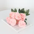Elegante ramo de rosas artificiales rosas de 7 cabezas para bodas y decoración del hogar - Ramo de siete cabezas / Rosa Claro