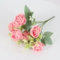 Artificial pink rose bouquet with green leaves, perfect home decor and flower arrangement. - Coral Pink