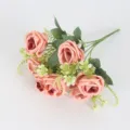 Artificial flower bouquet 7 heads sweet heart rose home decor pink silk flowers display - Brown