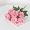 Ramo de rosas artificiales rosa de 7 cabezas para decoración de bodas y el hogar - Ramo de siete cabezas / Rosa oscuro