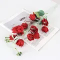 Artificial red flower branch for home decor wedding party floral arrangement decoration - Red