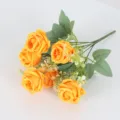 7 Head Artificial Rose Bouquet Fake Flowers Yellow Silk Floral Bundle for Home Decor - Orange