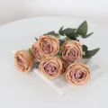 Elegante ramo de 7 rosas artificiales color champán y rosa para decoración del hogar - Ramo de siete cabezas / Marrón