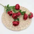 Branche de pivoine artificielle rouge à 6 têtes, idéale pour le décor de mariage - Rouge Printanier