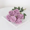 Ramo de rosas reales artificiales de 7 cabezas moradas para bodas y decoración - Ramo de siete cabezas / Púrpura