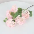 5-head pink artificial snow hydrangea flower branch for home decor and wedding arrangement - Pink