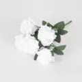 Elegant artificial white rose bouquet with 6 heads for wedding and home decoration - White
