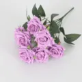 7-head artificial velvet rose bouquet purple fake flowers for home wedding decor SKU - Purple