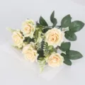Artificial Rose Bouquet Champagne 6 Heads Faux Flowers Table Decor Floral Arrangement - Champagne
