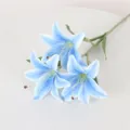 3-Head Artificial Blue Lily Flowers Lifelike Fake Floral Bouquet for Home Wedding Party Decor - Blue