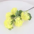 Artificial yellow snowflake hydrangea flower branch, 5-head fake floral decor for home wedding. - Yellow