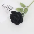 Rosa negra artificial para decoración gótica de Halloween y arreglos florales oscuros - Rosa de Terciopelo Grande Negro (Tallo Verde)