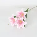 Artificial pink lily flower 3 heads fake floral arrangement for home decor wedding party - Purple Center