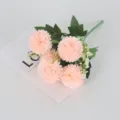 Bouquet de fleurs artificielles rose à 5 têtes chrysanthème pompon pour déco de jardin. - Rose Champagne