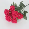 7-Head Velvet Artificial Rose Bouquet Red Fake Flowers for Wedding Home Hotel Party Decor - Rose Red