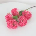 5-Head Artificial Hydrangea Flowers Silk Fake Floral Bouquet for Wedding Home Decor - Rose Red