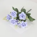 Mazzo di rose artificiali con 6 teste fiori finti decorazione per tavolo casa - Blu Viola