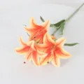 3-head artificial lily flower branch, realistic gradient floral arrangement for home decor. - Orange