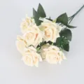 Bouquet di rose artificiali in velluto a 7 teste champagne fiore finto per decorazione casa - Champagne