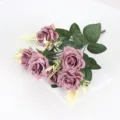 6-Testa Mazzo di Rose Artificiali Fiori Finti per Soggiorno Tavolo da Pranzo Decorazione - Viola