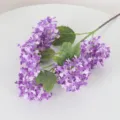Artificial hydrangea flower branch for home wedding decoration, 5 heads purple silk floral. - Purple