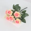 Bouquet di rose artificiali rosa a 6 teste fiori finti casa soggiorno tavolo decorazione - rosa champagne