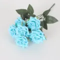 Bouquet di finte rose blu artificiali a 7 teste per decorazione di casa e matrimonio. - Blu