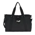 Black crinkled travel duffel bag, casual yoga gym bag with dual handles and shoulder strap. - 6 / Black