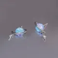 Exquisite galaxy planet stud earrings with small crystal star dangle in retro style - Planet Star Stud Earrings (E3197) / Silver