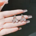 Elegant dainty Korean-style pink heart cherry stud earrings with silver-tone finish - Pink Heart Cherry Shape Stud Earrings (E2615银)