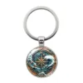 Vintage nautical compass keychain featuring ocean waves and sailboat design charm - Compass Style (XSWX9391) / Silver