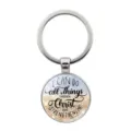 Inspirational Philippians 4:13 Bible verse keychain with silver metal ring and glass - Philippians 4:13 (XSWX9406) / Silver