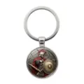 Vintage Spartan warrior keychain with shield design and silver metal ring for bags - Spartan Warrior Pattern (XSWX9418) / Silver