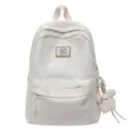 Japanese Harajuku style large capacity student backpack white school bag with cute dog pendant. - With Pendant / White