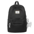 Black casual canvas school backpack large capacity laptop daypack for student daily use - With Pendant / Black