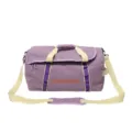 Purple grid travel duffel bag with cream straps and orange logo for outdoor camping - One Size / Purple
