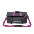 Large capacity grey checkered travel bag featuring purple straps and duangbags logo detail - One Size / Black