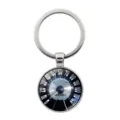 Retro car speedometer keychain with a vintage round glass cabochon dial pendant accessory - Creative Retro Dashboard (XSWX9393) / Silver