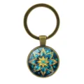 Vintage bronze mandala keychain with blue and gold eight-pointed star glass cabochon - Painted Mandala Eight-Pointed Star (XSWX9414) / Antique Bronze