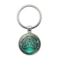 Porte-clés totem nœud celtique irlandais Triquetra avec cabochon en verre vert argenté - Nœud Celtique (XSWX9420) / Argent