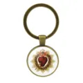 Vintage bronze Sacred Heart of Jesus glass cabochon keychain pendant for car or bag - Antique Bronze